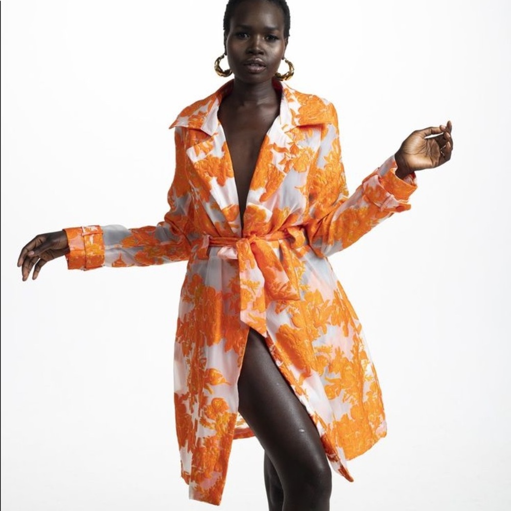 Hanifa Pink Label Orange and White Sheer Coat. NWOT